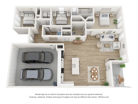 Floor plan for 3 beds, 2 baths, 1538 sqft